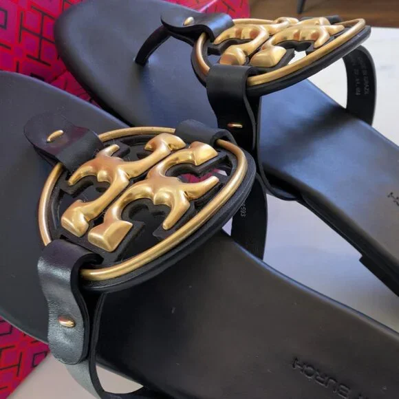 TORY BURCH Metal Miller Leather Sandals Perfect Navy Size 8 - Picture 9 of 15